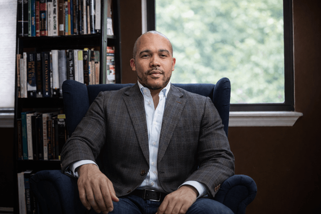 Interior space with a chair, atmospheric editorial photo